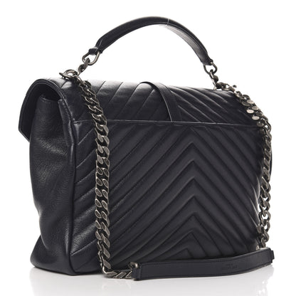 Saint Laurent Sheepskin Matelasse Chevron Monogram Large College Satchel Navy Blue 3 of 13