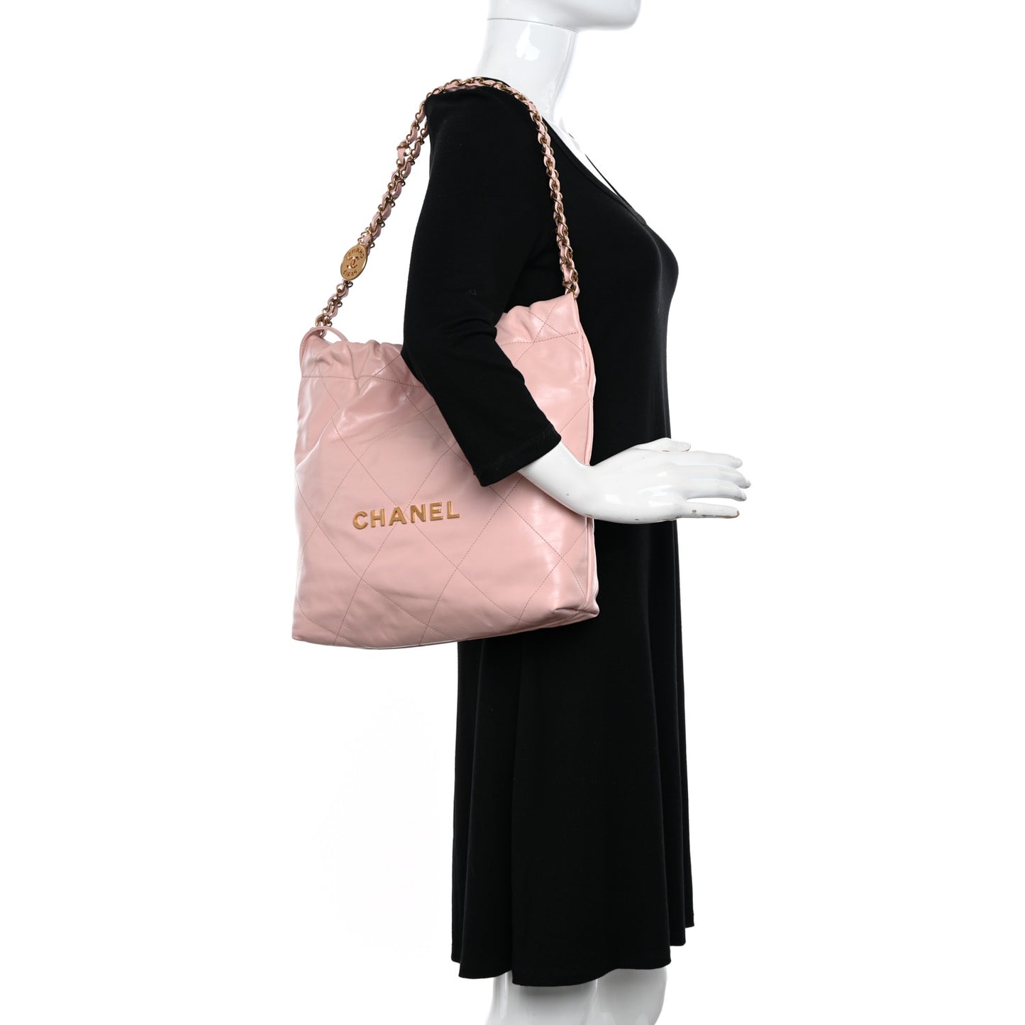 Shiny Calfskin Quilted Small Chanel 22 Light Pink