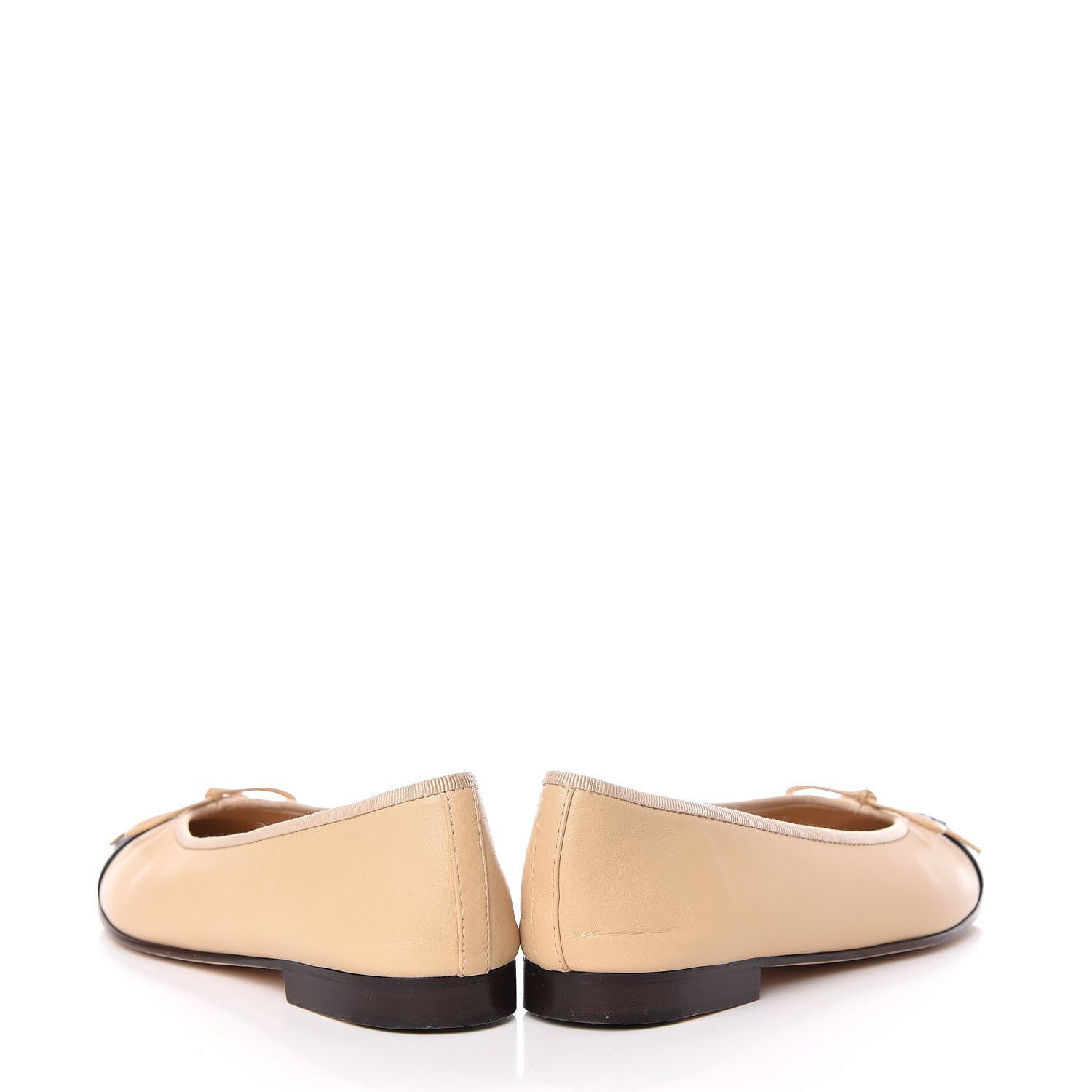 Chanel Lambskin Cap Toe CC Ballerina Flats 37 Beige Black 5 of 16