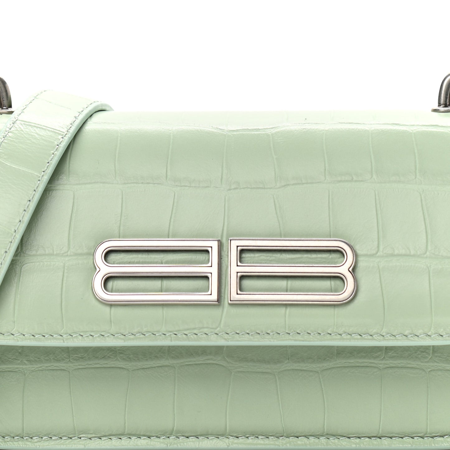 Extra Supple Calfskin Crocodile Embossed Gossip Chain Bag XS Light Green