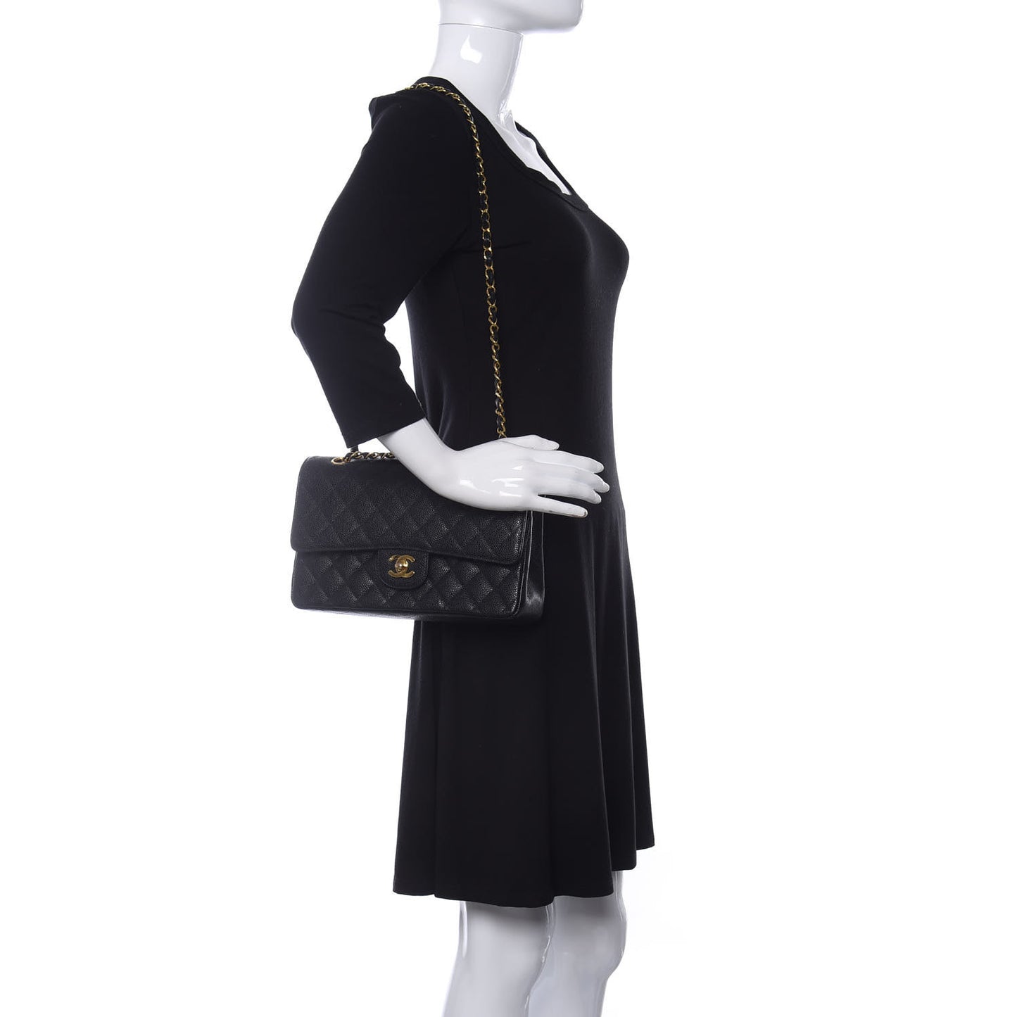 Caviar Quilted Medium Double Flap Black