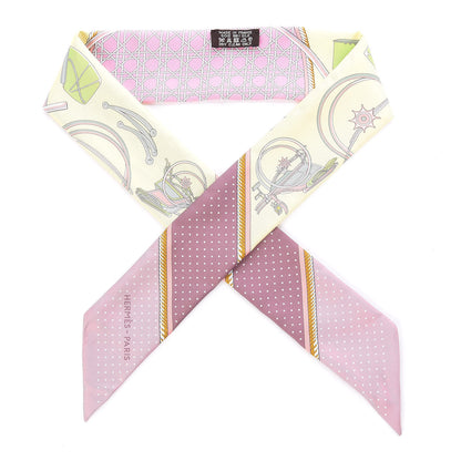Hermes Silk Les Voitures A Transformation Twilly Jaune Soufre Vieux Rose Vert 1 of 4