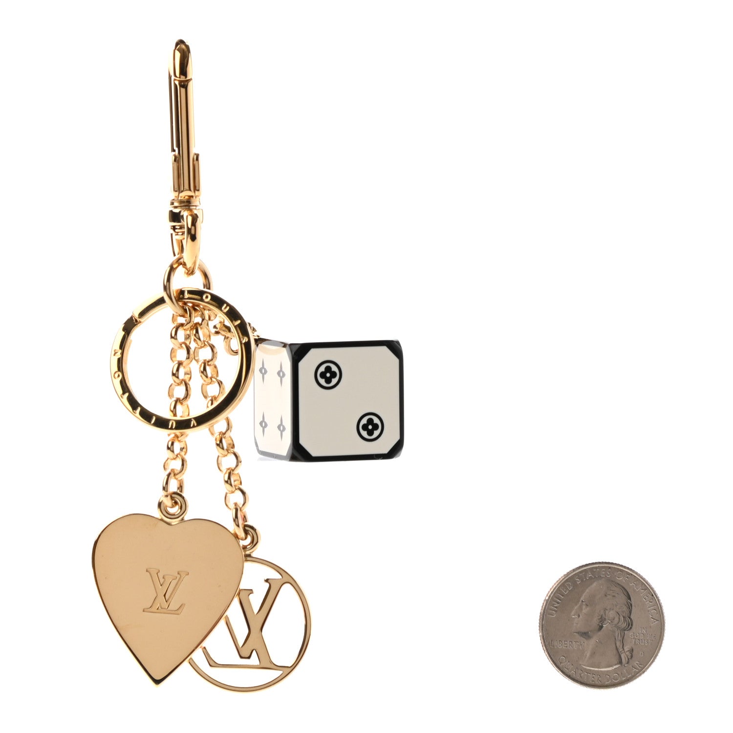 Louis Vuitton Metal Resin Game On Dice and Heart Charm Key Holder Gold 2 of 5