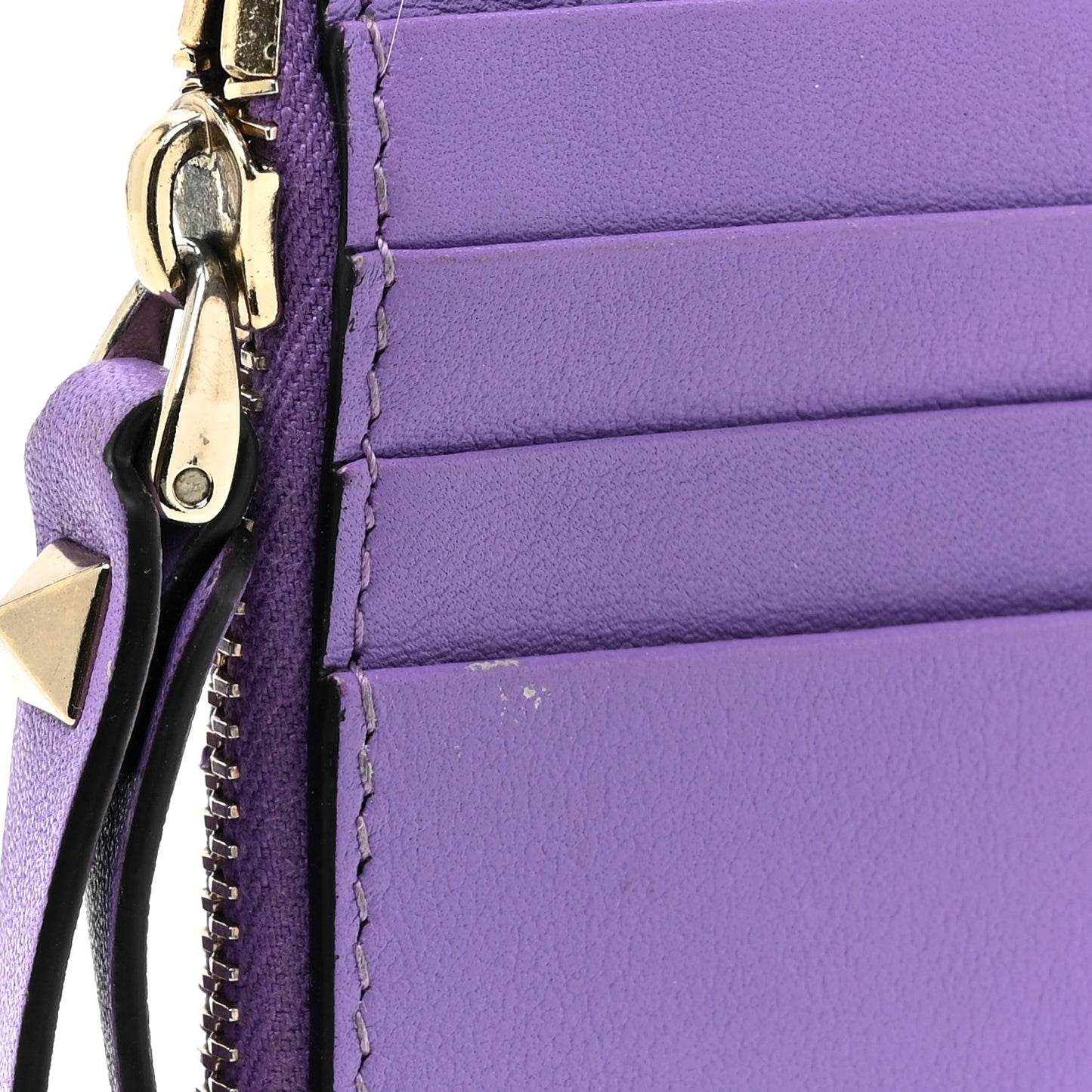 Calfskin Rockstud Coin Case Card Holder Glicine