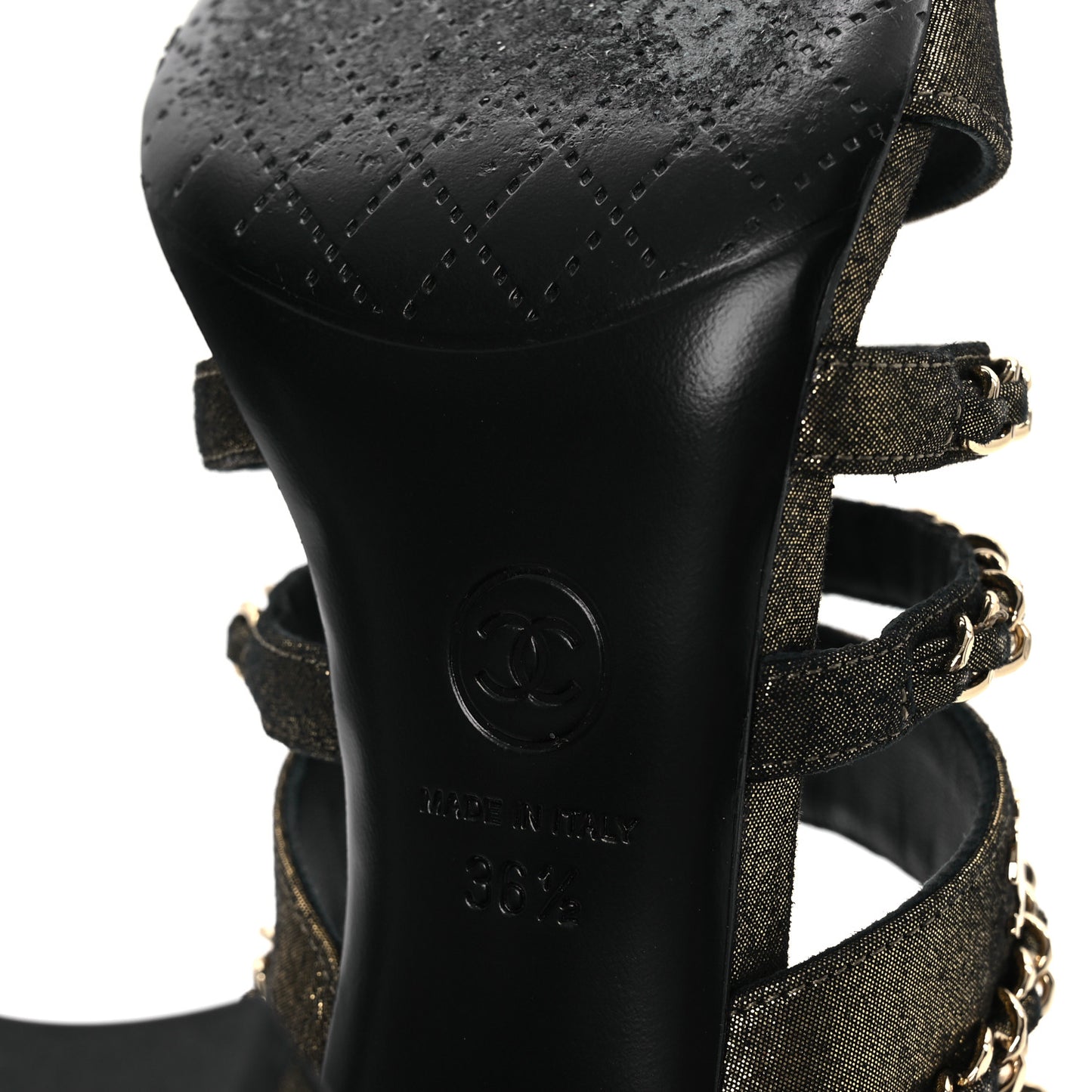 Suede Laminated Lambskin Gladiator Chain Sandals 36.5 Dark Gold