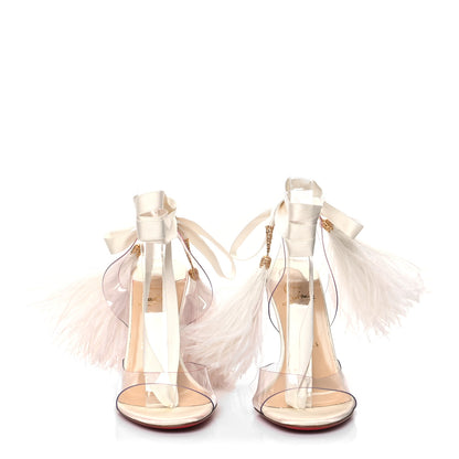 Christian Louboutin Satin Ostrich PVC Marie Edwina 100 Sandals 38.5 Off White 2 of 12