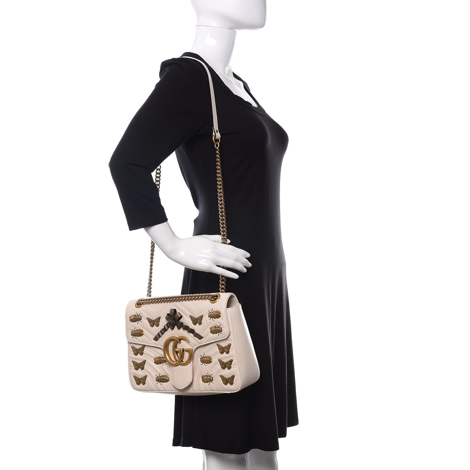 Gucci Calfskin Matelasse Animal Studs Medium GG Marmont Shoulder Bag Mystic White 3 of 11