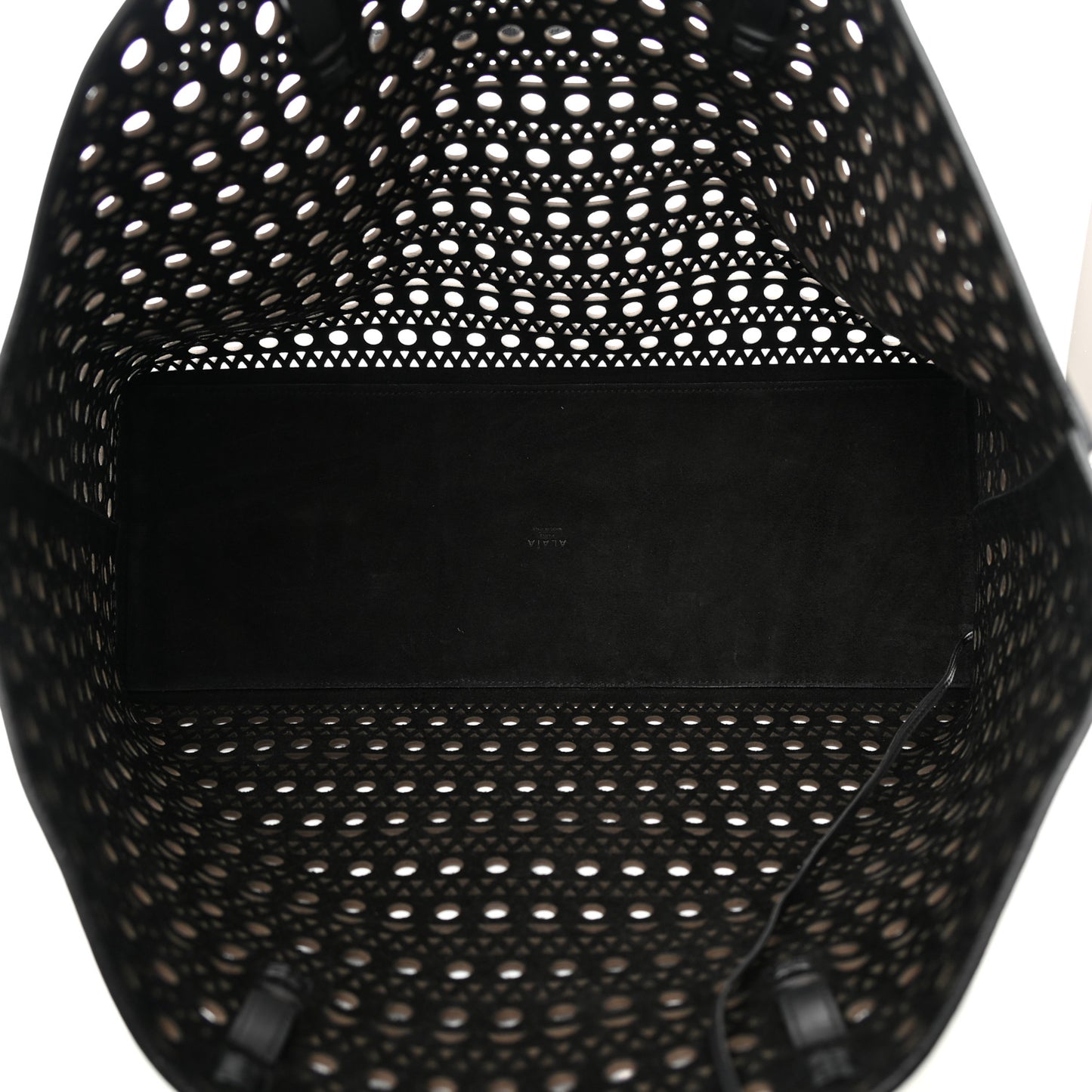 Lux Calfskin Optical Perforated Laser Cut Mina 44 Tote Black