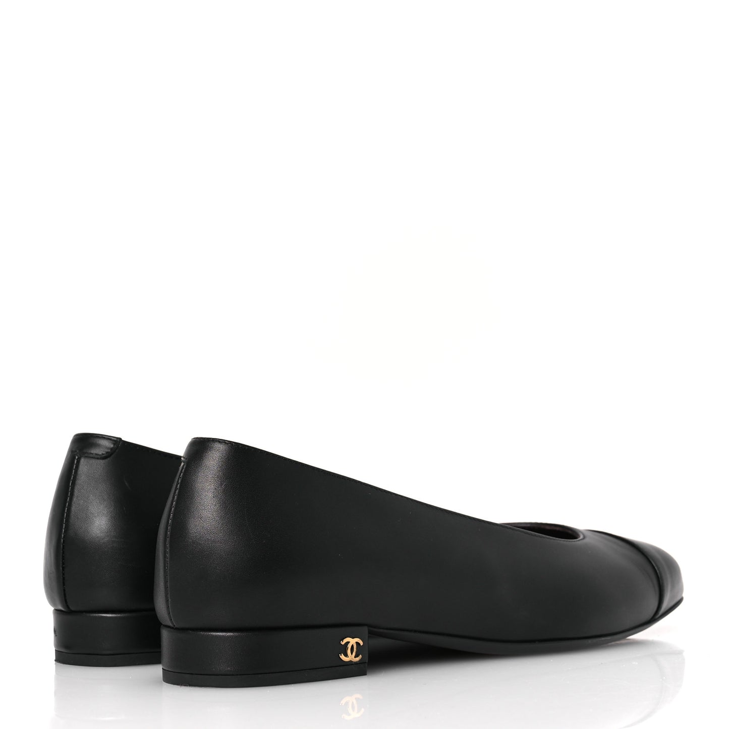 Lambskin Cap Toe CC Uniform Ballerina Flats 38 Black