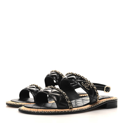 Chanel Shiny Lambskin Quilted Chain CC Sandals 40 Black 4 of 10
