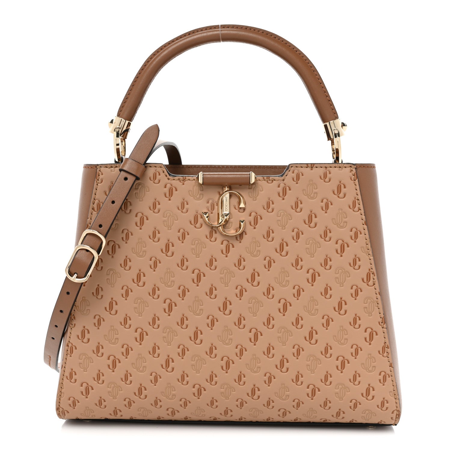 Jimmy Choo Calfskin Medium Varenne Top Handle Satchel Tan 1 of 12