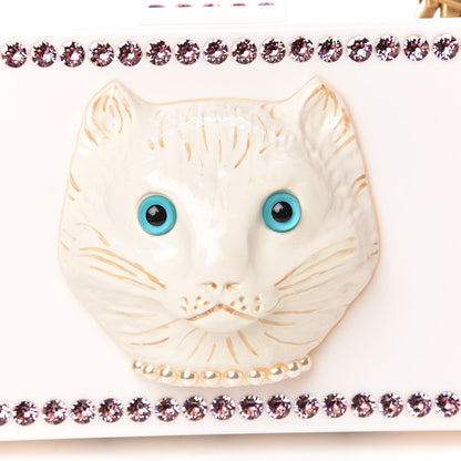 Gucci Plexiglass Crystal Cat Face Box Clutch White 7 of 12