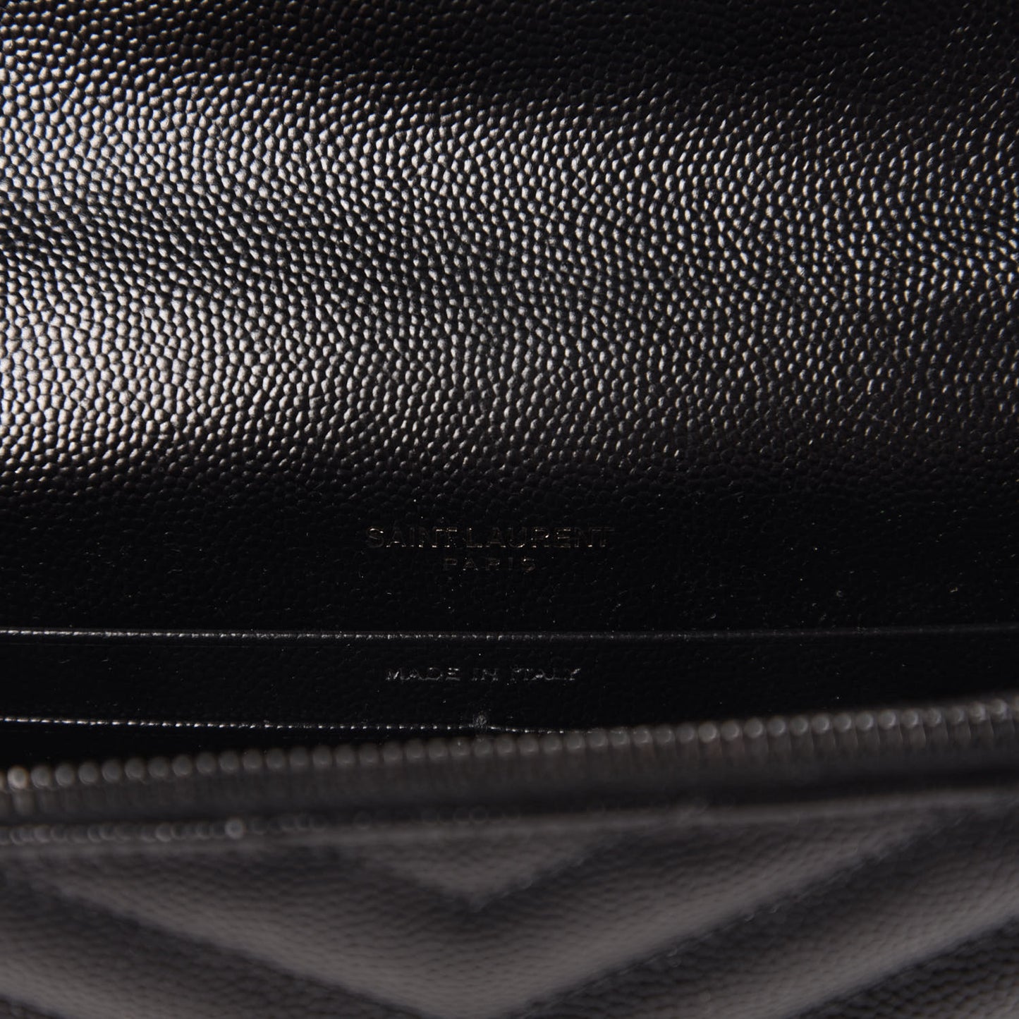 Grain De Poudre Matelasse Chevron Monogram Envelope Chain Wallet Black