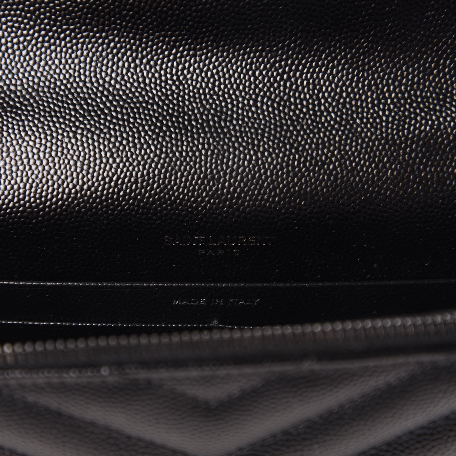 Saint Laurent Grain De Poudre Matelasse Chevron Monogram Envelope Chain Wallet Black 8 of 10