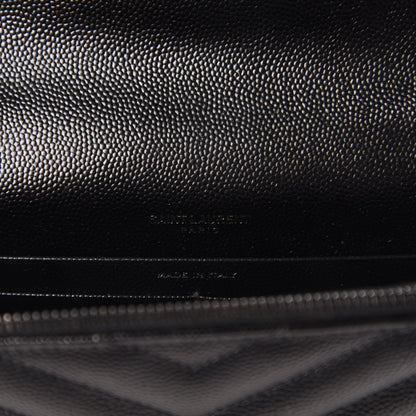 Saint Laurent Grain De Poudre Matelasse Chevron Monogram Envelope Chain Wallet Black 8 of 10