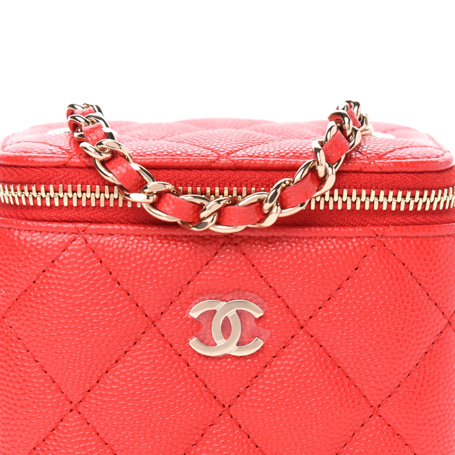 Chanel Caviar Quilted Mini Vanity Case With Chain Red 10 of 11