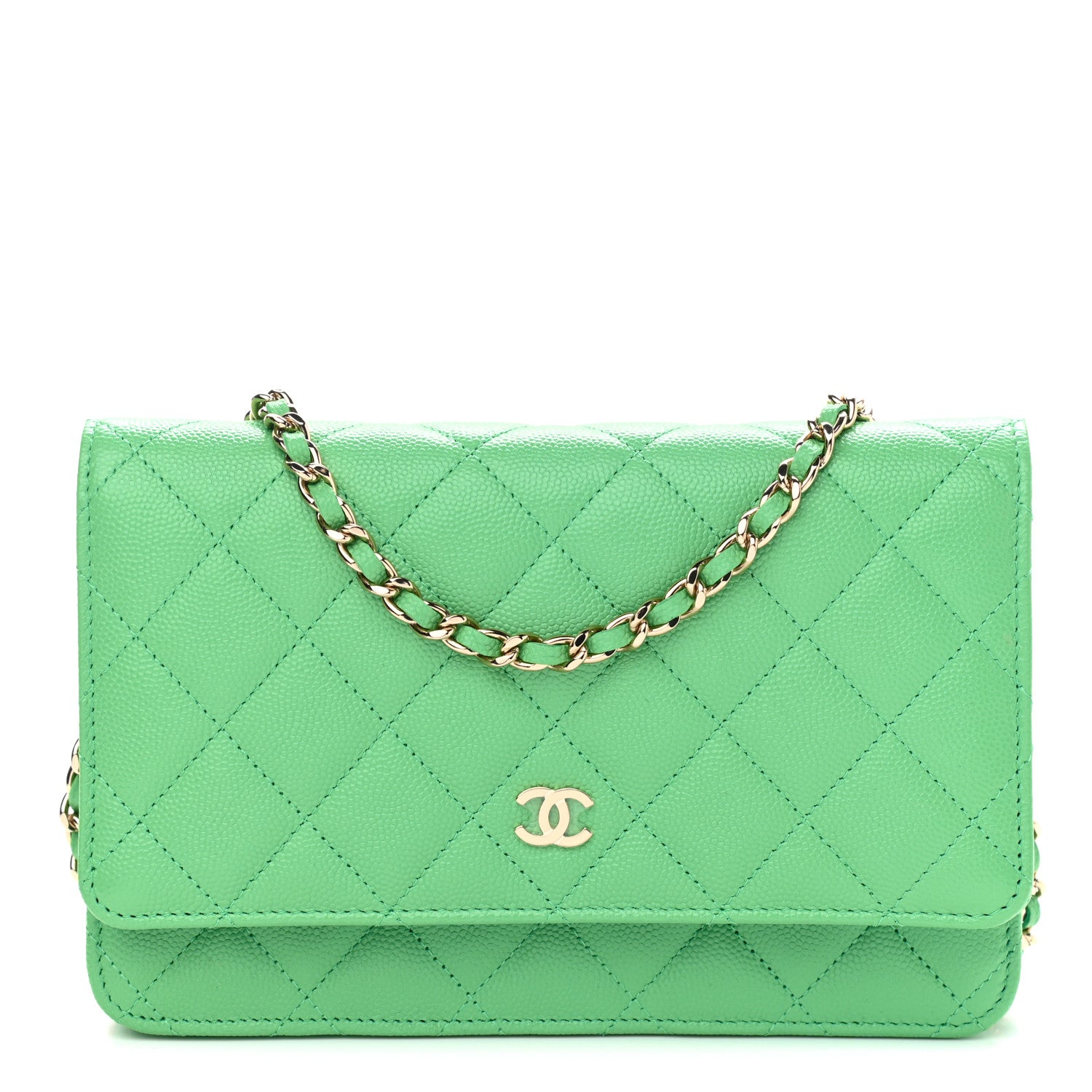 Chanel Caviar Quilted Wallet On Chain WOC Light Green 1 of 10