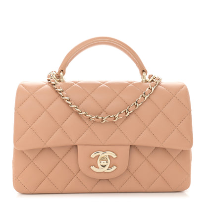 Chanel Lambskin Quilted Mini Top Handle Rectangular Flap Beige 1 of 11