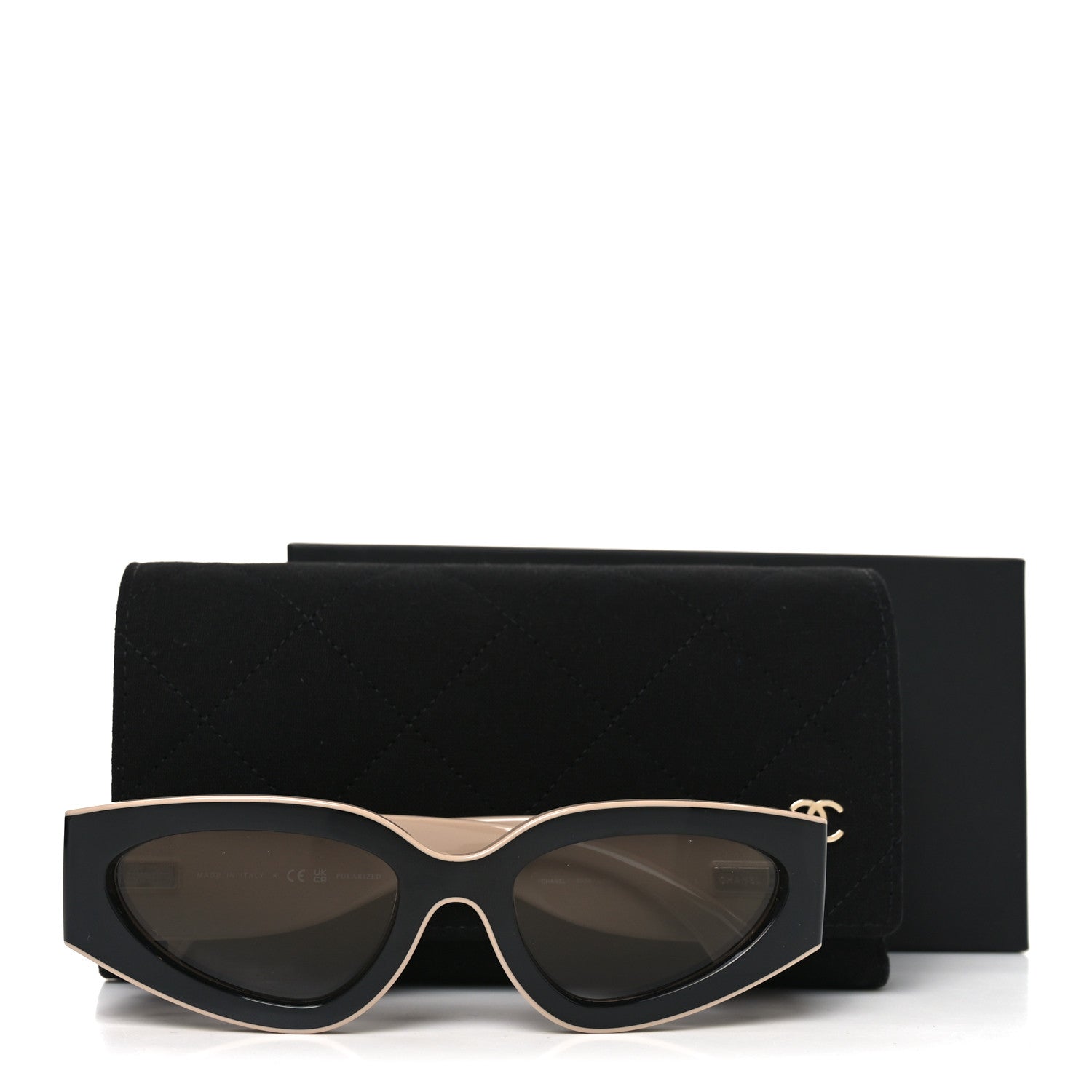 Chanel Acetate Cat Eye Sunglasses 6056 Black Beige 7 of 7