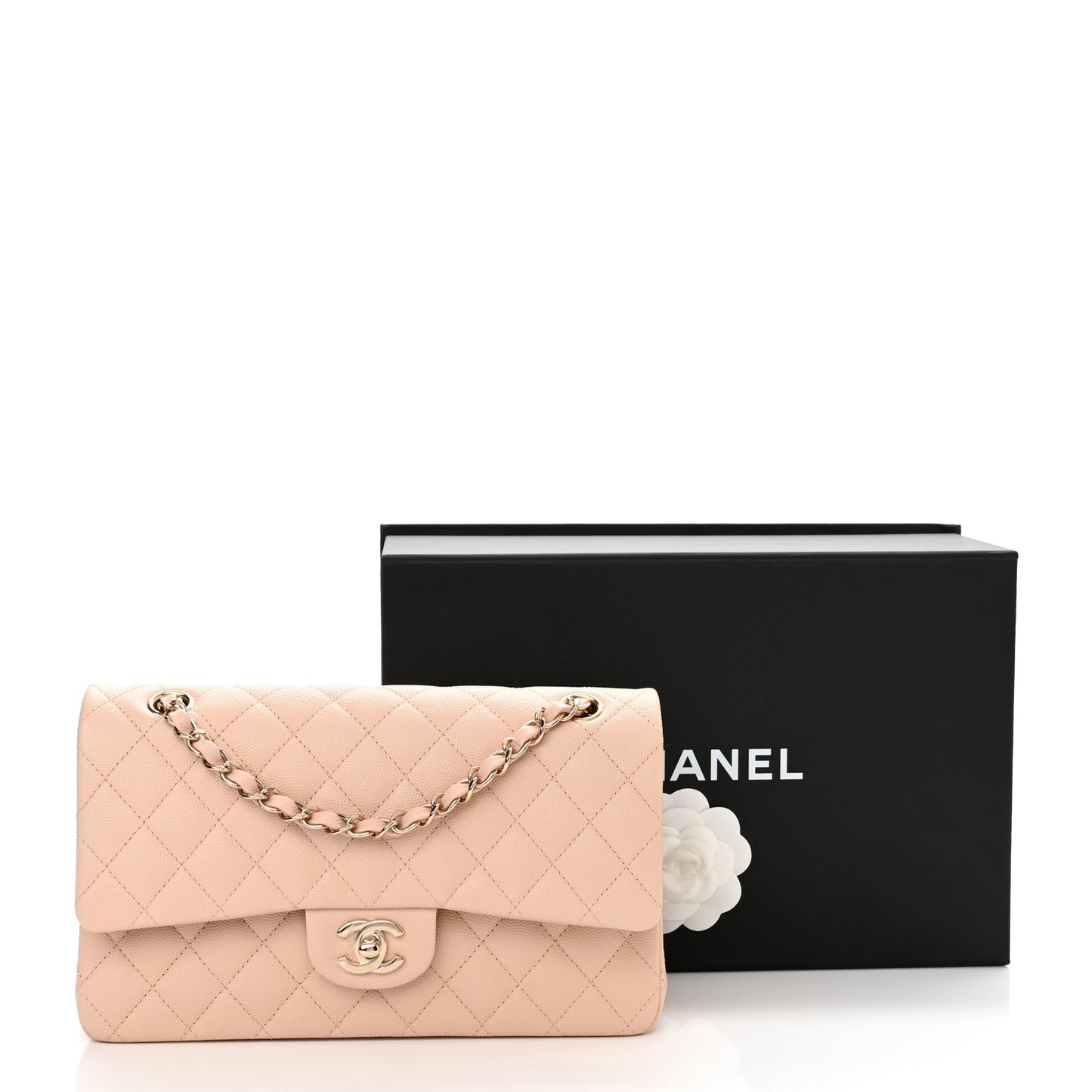 Caviar Quilted Medium Double Flap Light Beige