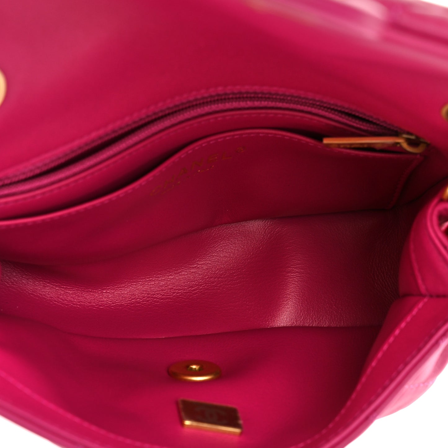Lambskin Quilted Mini Rectangular Pearl Crush Flap Fuchsia