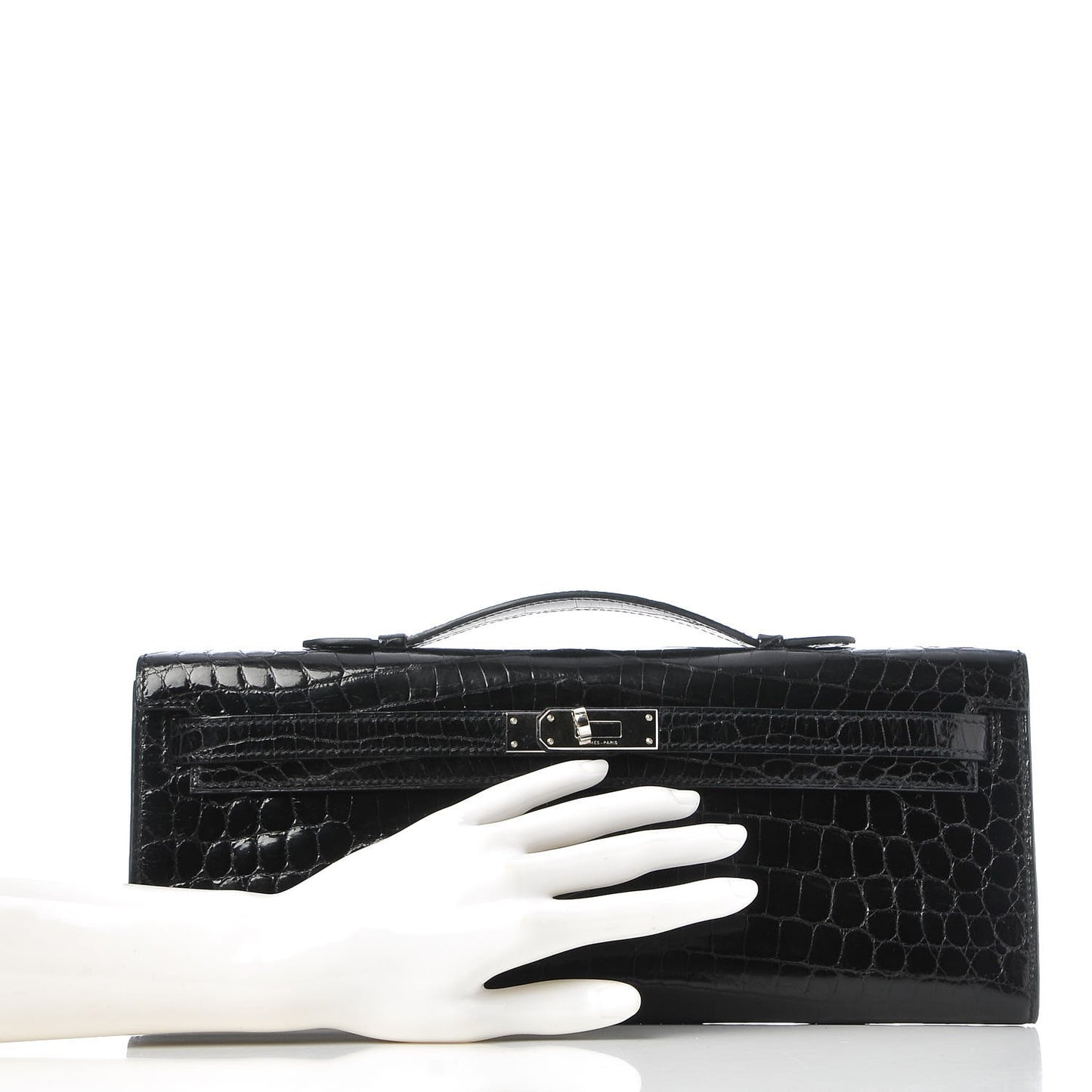 Shiny Niloticus Crocodile Kelly Cut Pochette Black