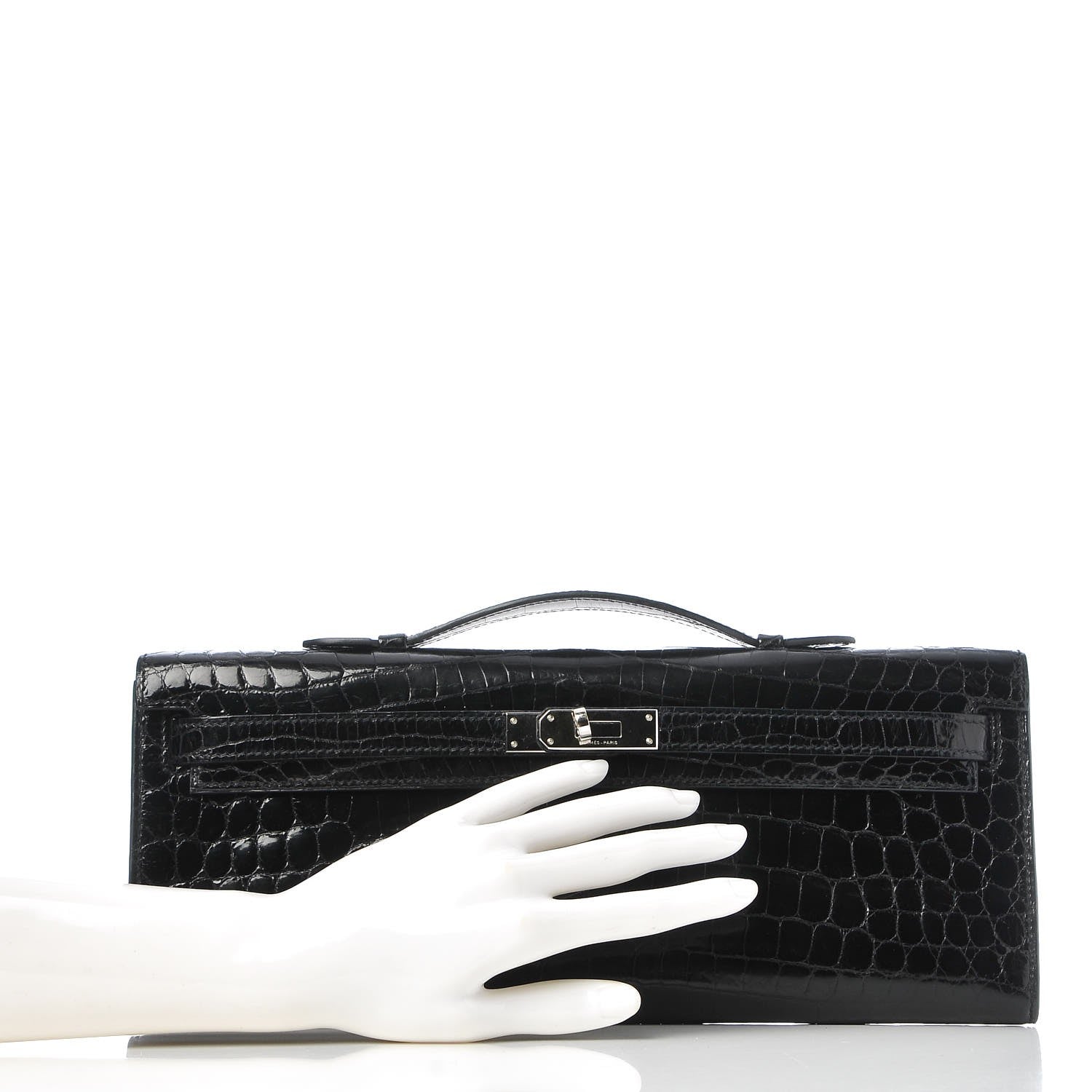 Hermes Shiny Niloticus Crocodile Kelly Cut Pochette Black 2 of 21
