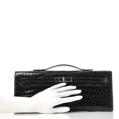 Hermes Shiny Niloticus Crocodile Kelly Cut Pochette Black 2 of 21