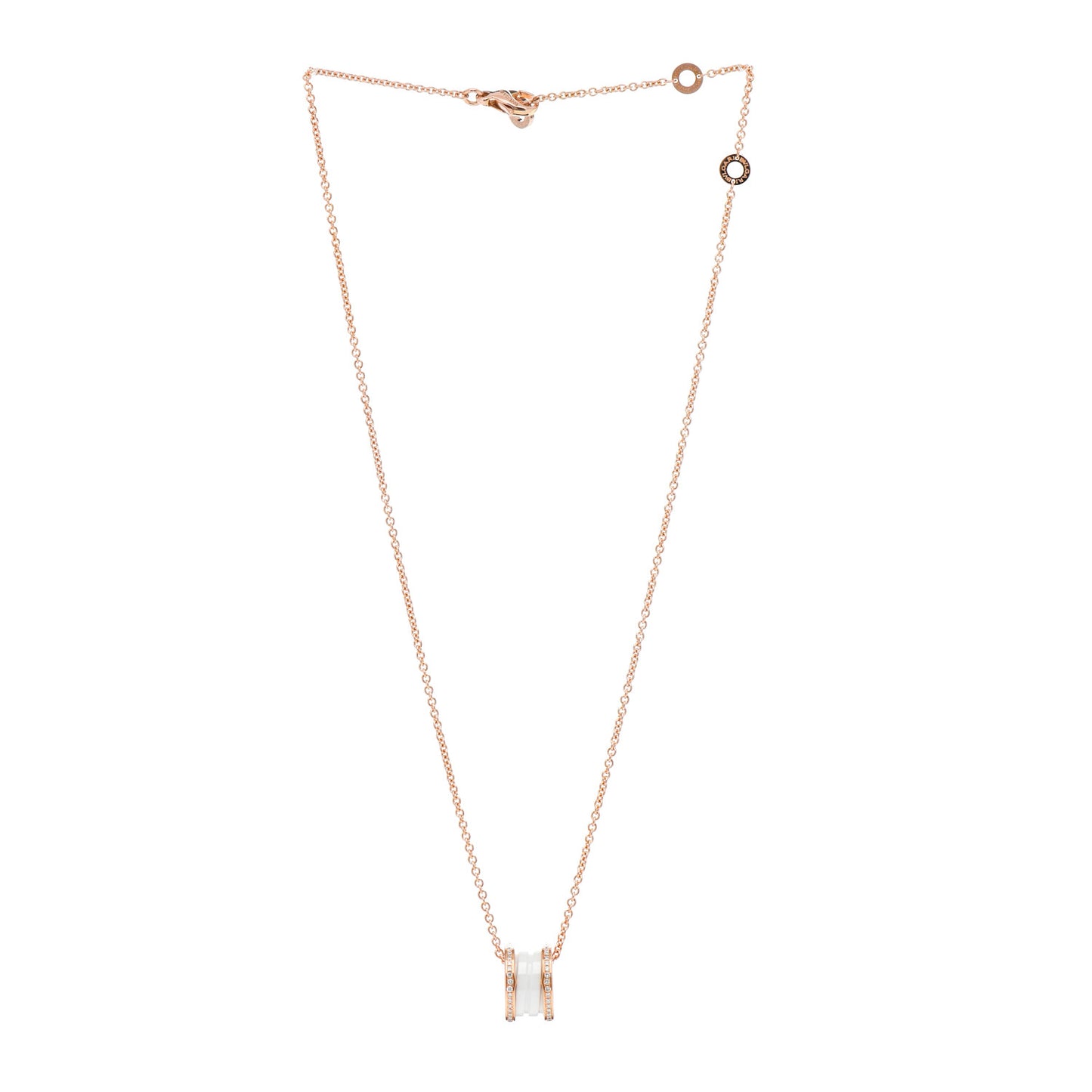 18K Rose Gold White Ceramic Diamond B.Zero1 Pendant Necklace