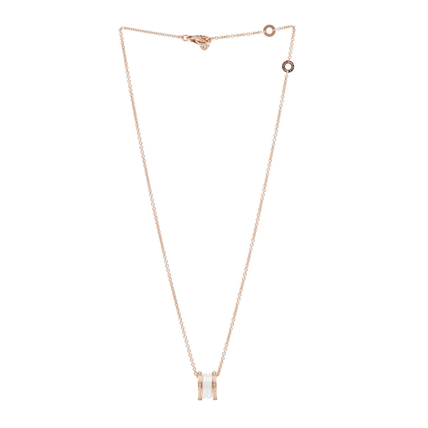 Bulgari 18K Rose Gold White Ceramic Diamond B.Zero1 Pendant Necklace 3 of 5