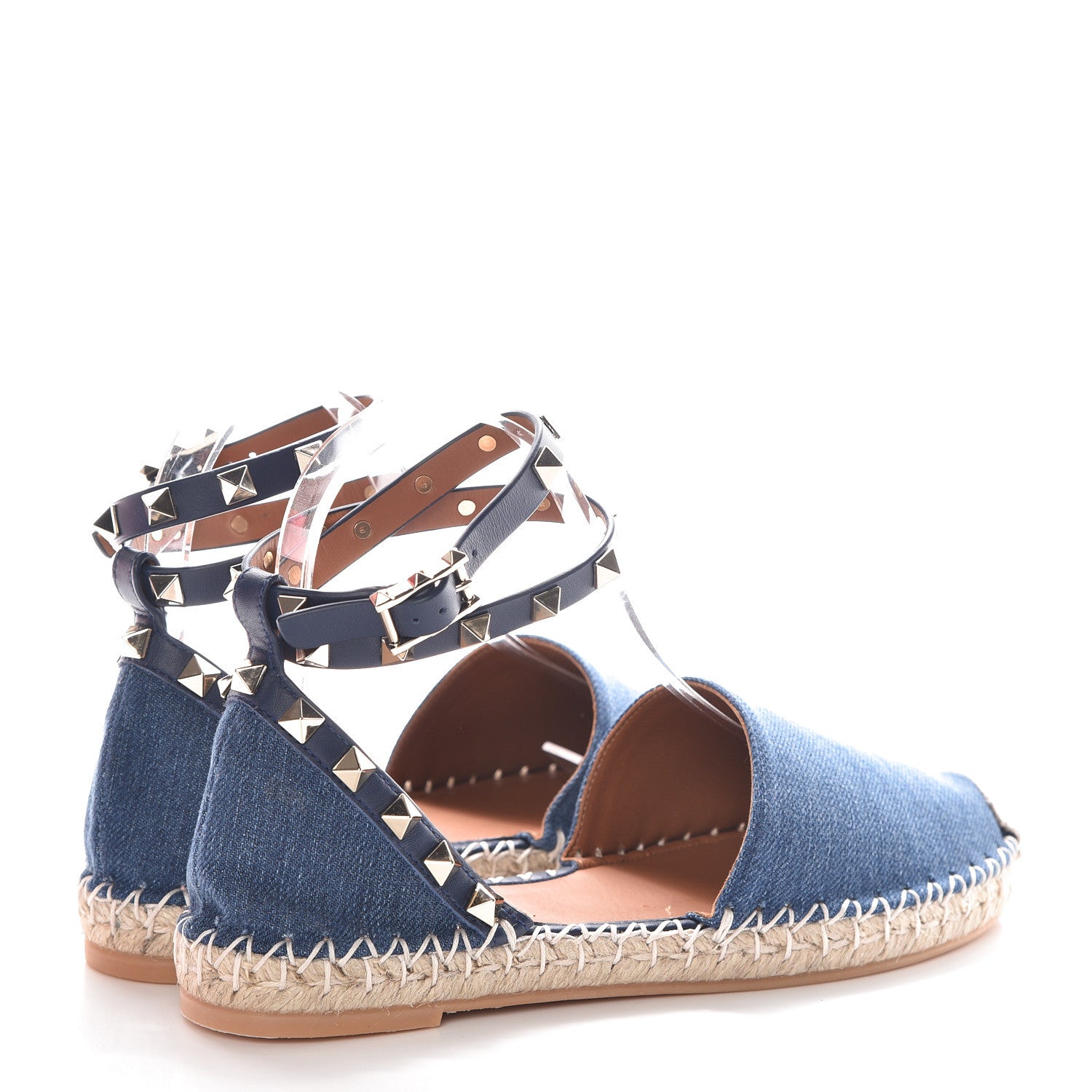 Valentino Garavani Denim Rockstud Ankle Wrap Espadrille 20mm Flats 35 Light Denim 4 of 8