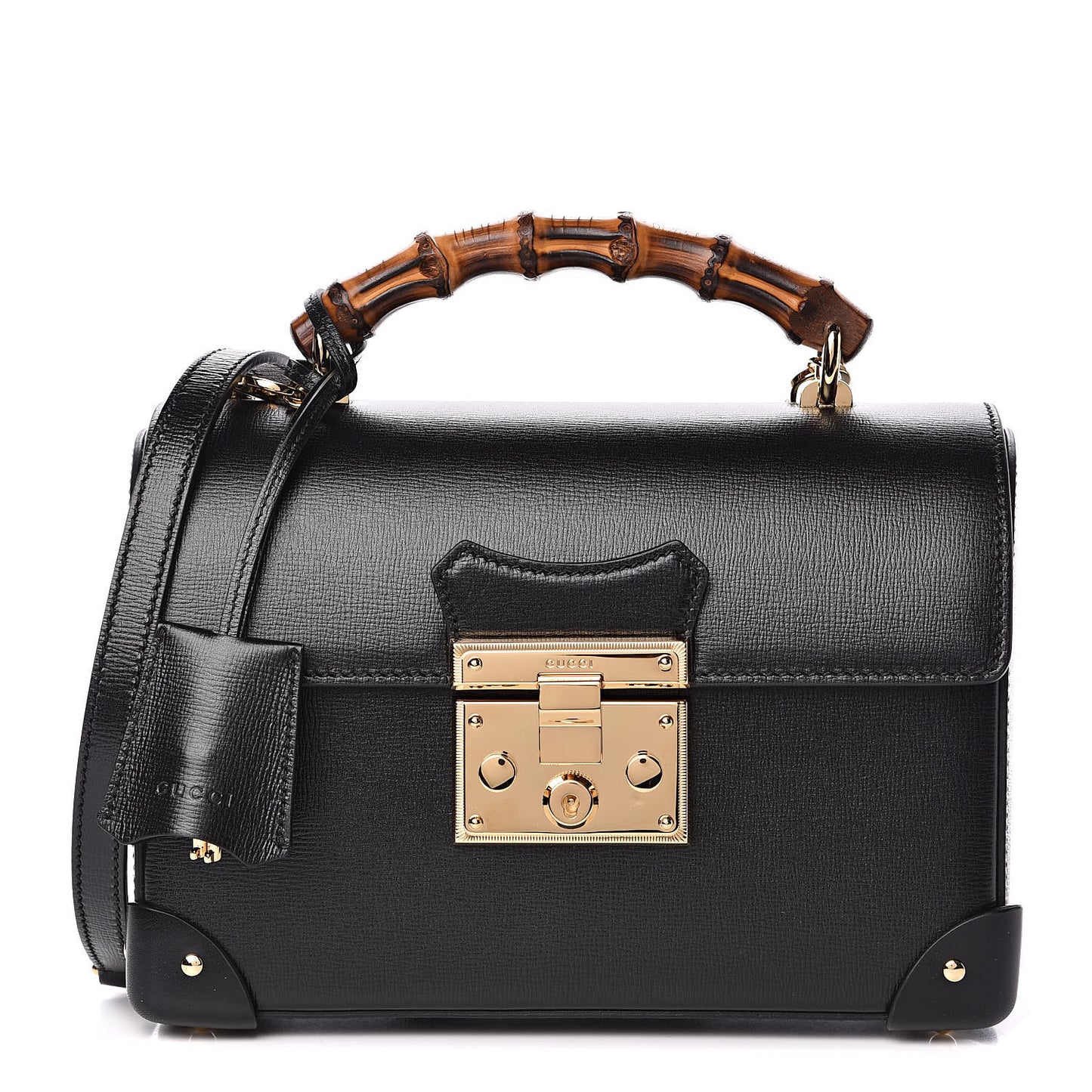 Calfskin Small Padlock Bamboo Shoulder Bag Black