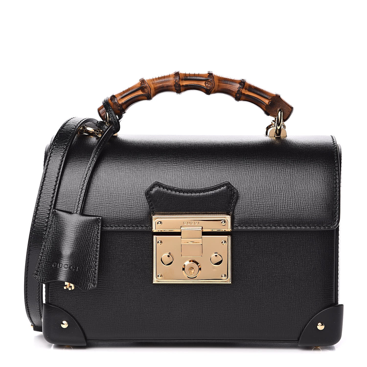 Gucci Calfskin Small Padlock Bamboo Shoulder Bag Black 1 of 10