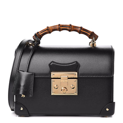 Gucci Calfskin Small Padlock Bamboo Shoulder Bag Black 1 of 10