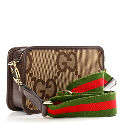 Gucci Monogram Jumbo GG Textured Dollar Calfskin Web Mini Crossbody Bag Camel Ebony New Acero 2 of 10