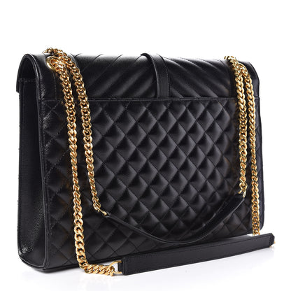 Saint Laurent Grain De Poudre Textured Mixed Matelasse Large Triquilt Monogram Satchel Black 3 of 10
