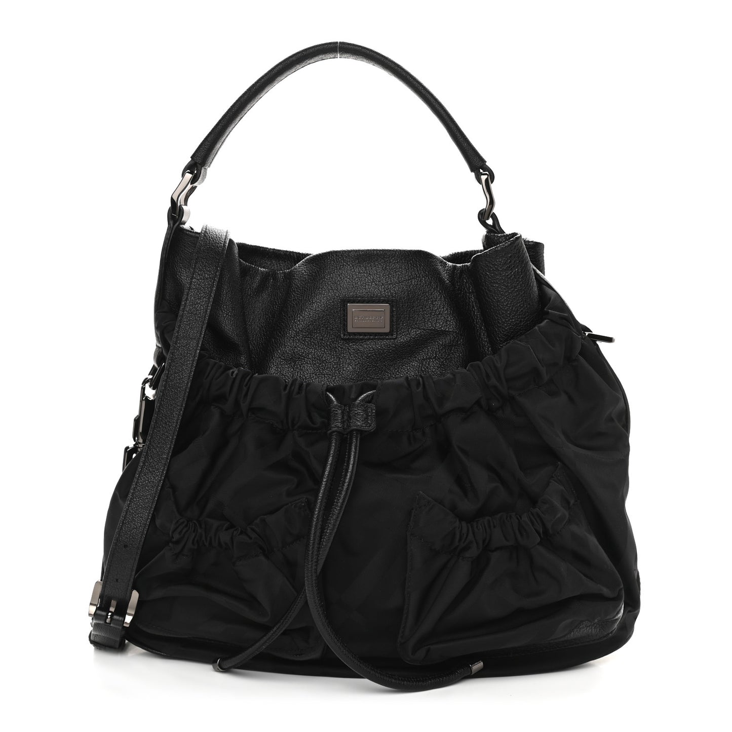 Nylon Tonal Check Drawstring Tote Black