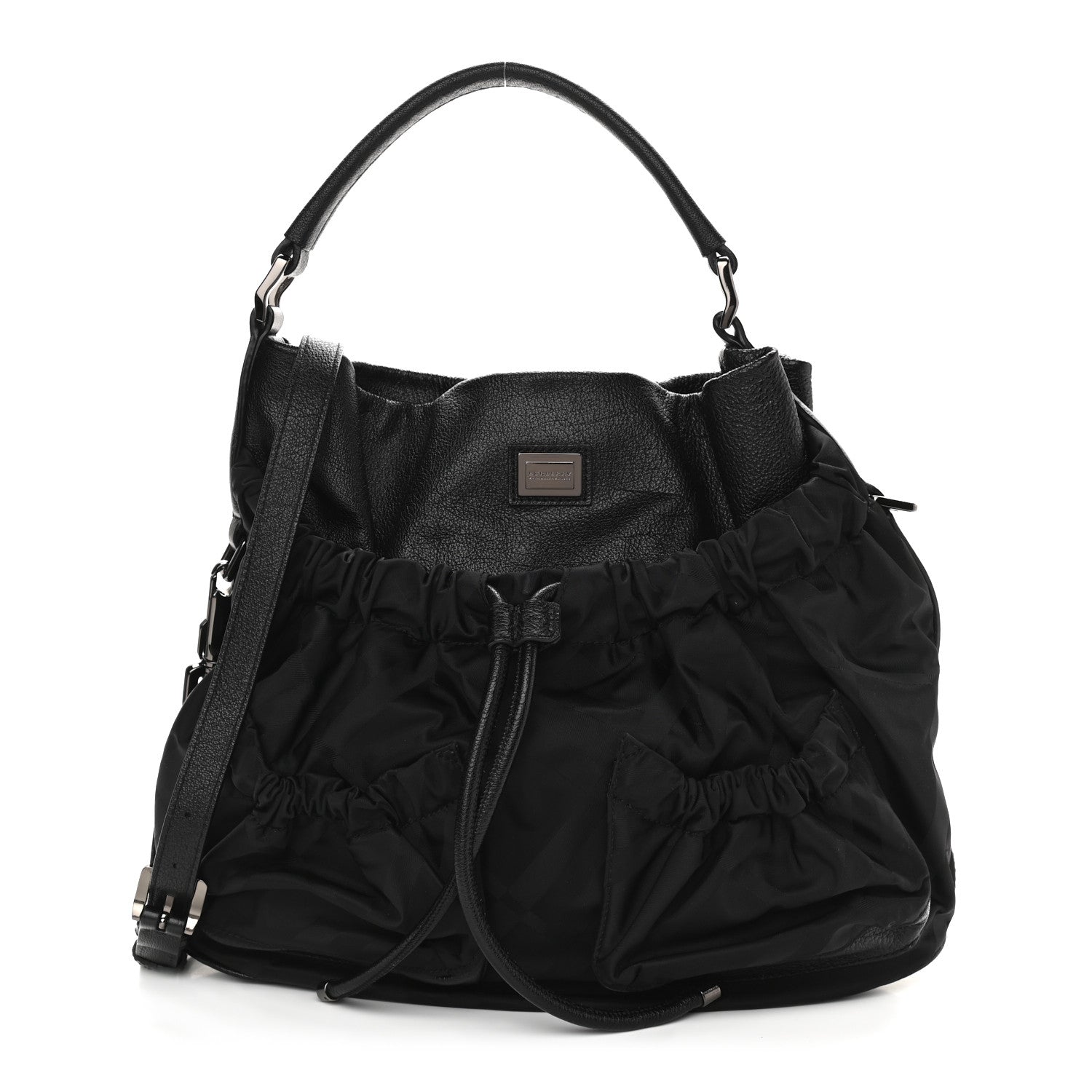 Burberry Nylon Tonal Check Drawstring Tote Black 1 of 10