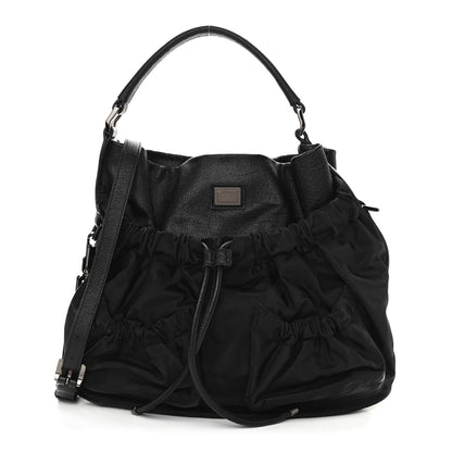Burberry Nylon Tonal Check Drawstring Tote Black 1 of 10