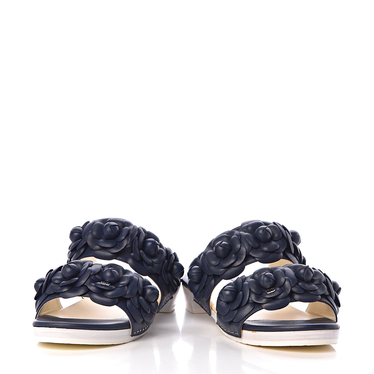 Lambskin Camellia Sandals 37 Navy Blue