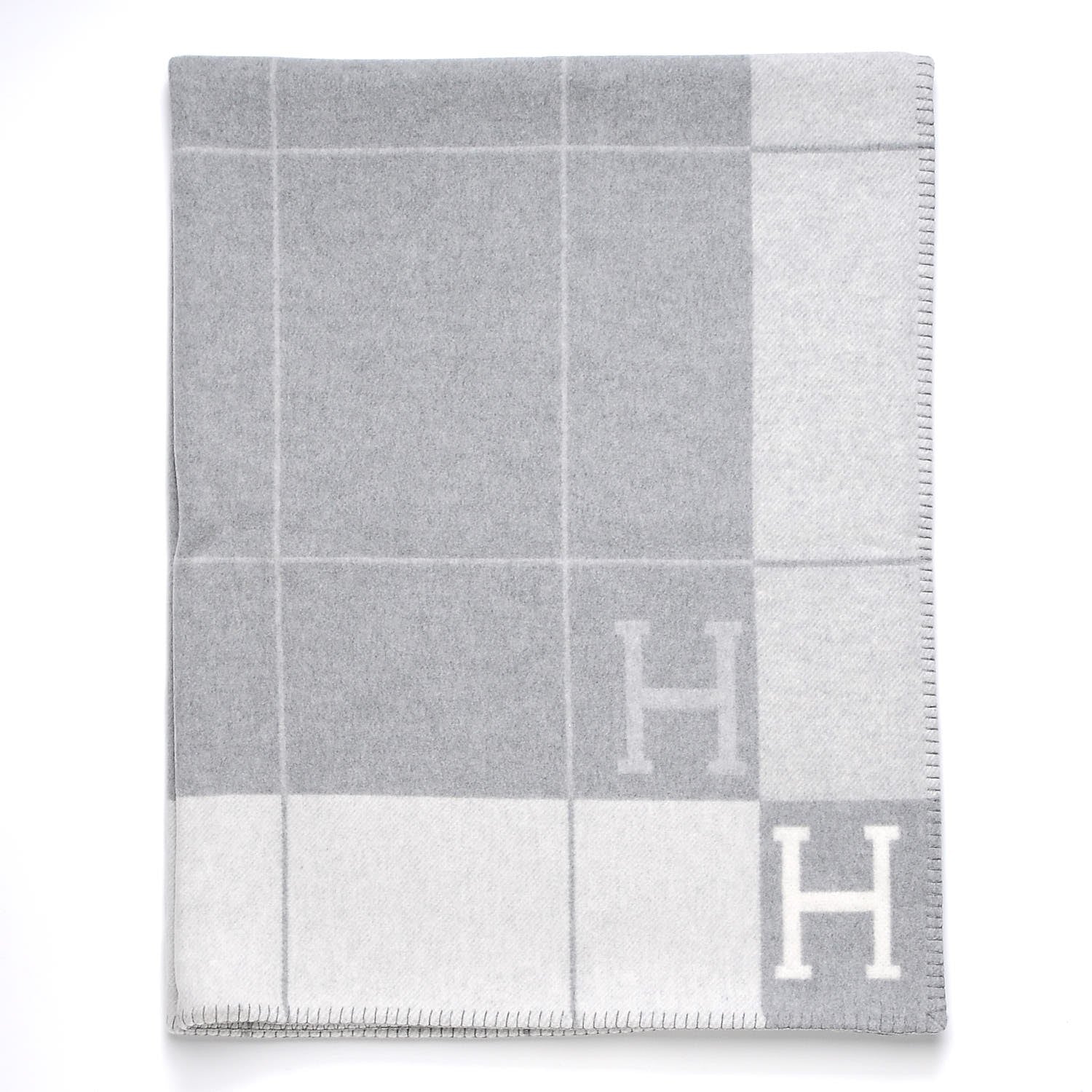 Hermes Wool Cashmere Avalon III Blanket Ecru Gris Clair 1 of 4