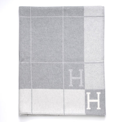 Hermes Wool Cashmere Avalon III Blanket Ecru Gris Clair 1 of 4