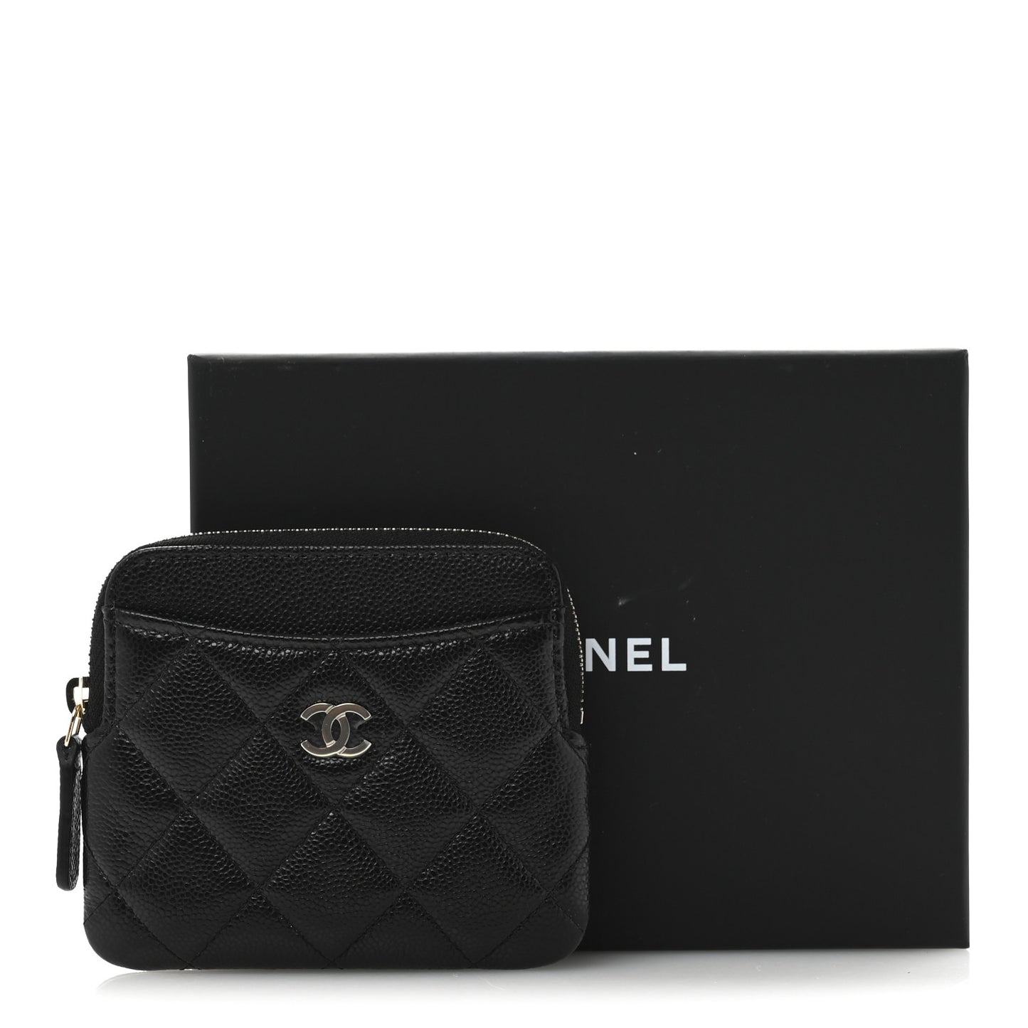 Caviar Quilted Zip Card Holder Wallet Black