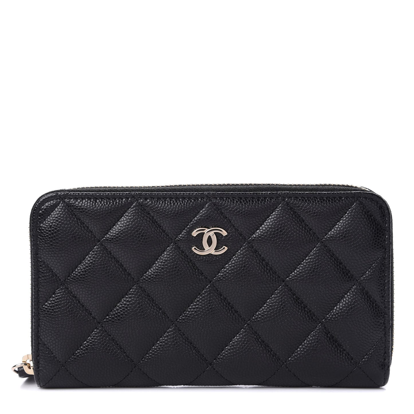 Caviar Quilted Small Zip Around Wallet Black