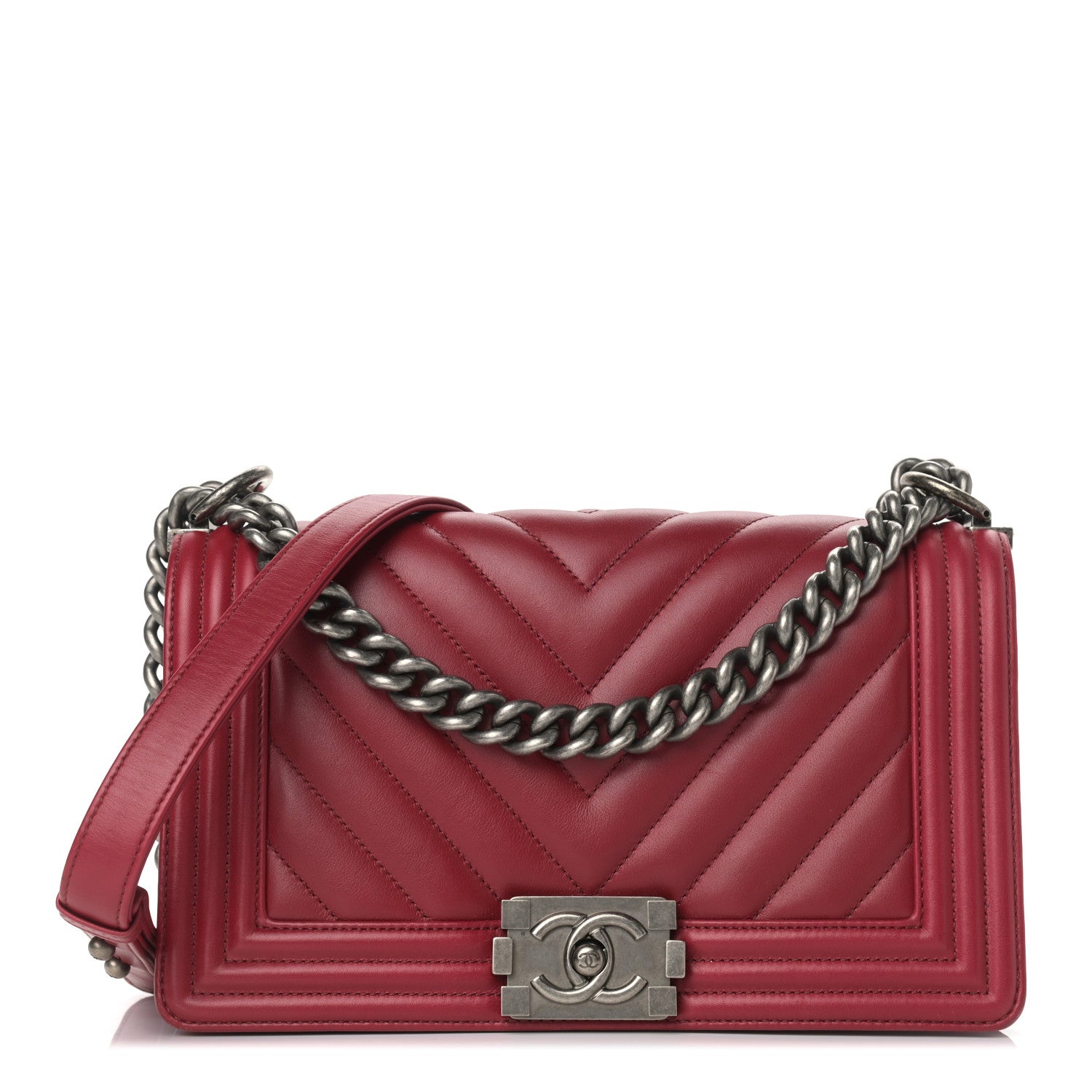Chanel Calfskin Chevron Quilted Medium Boy Flap Red 1 of 15