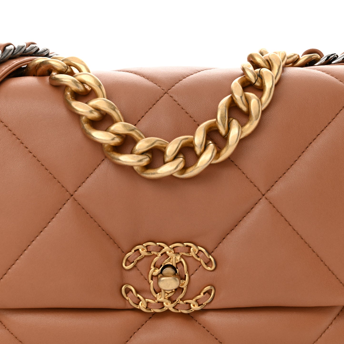 Lambskin Quilted Large Chanel 19 Flap Brown