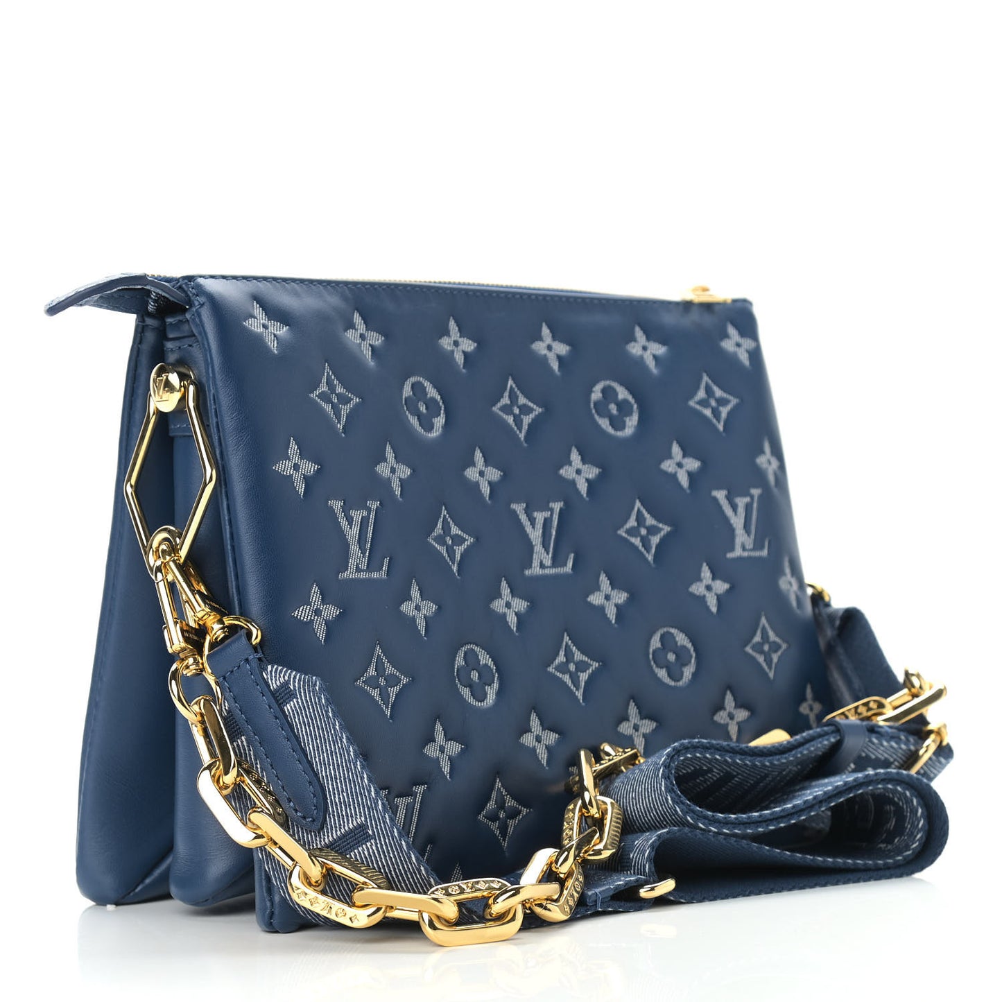 Lambskin Embossed Monogram Coussin PM Denim Blue