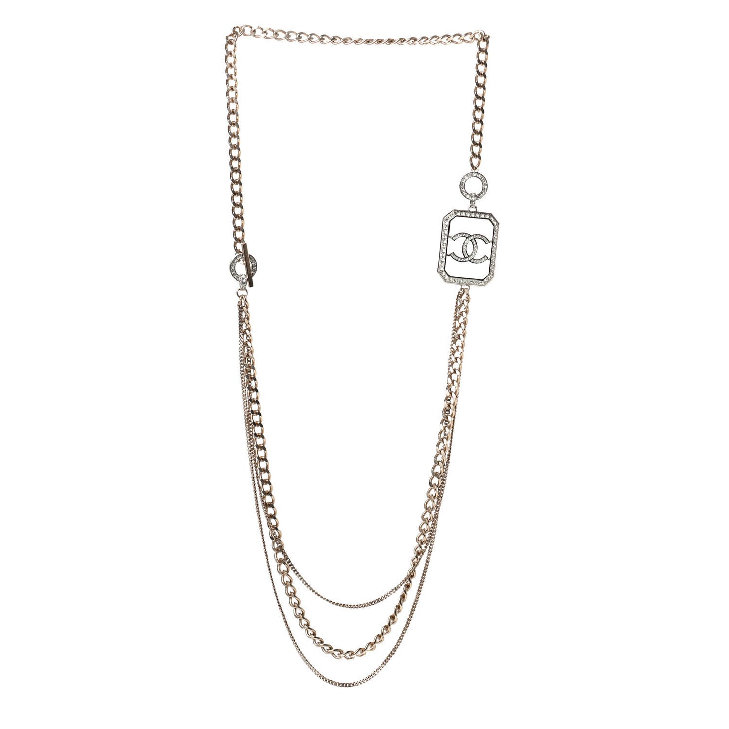 Crystal Chain CC Multi Strand Necklace Gold
