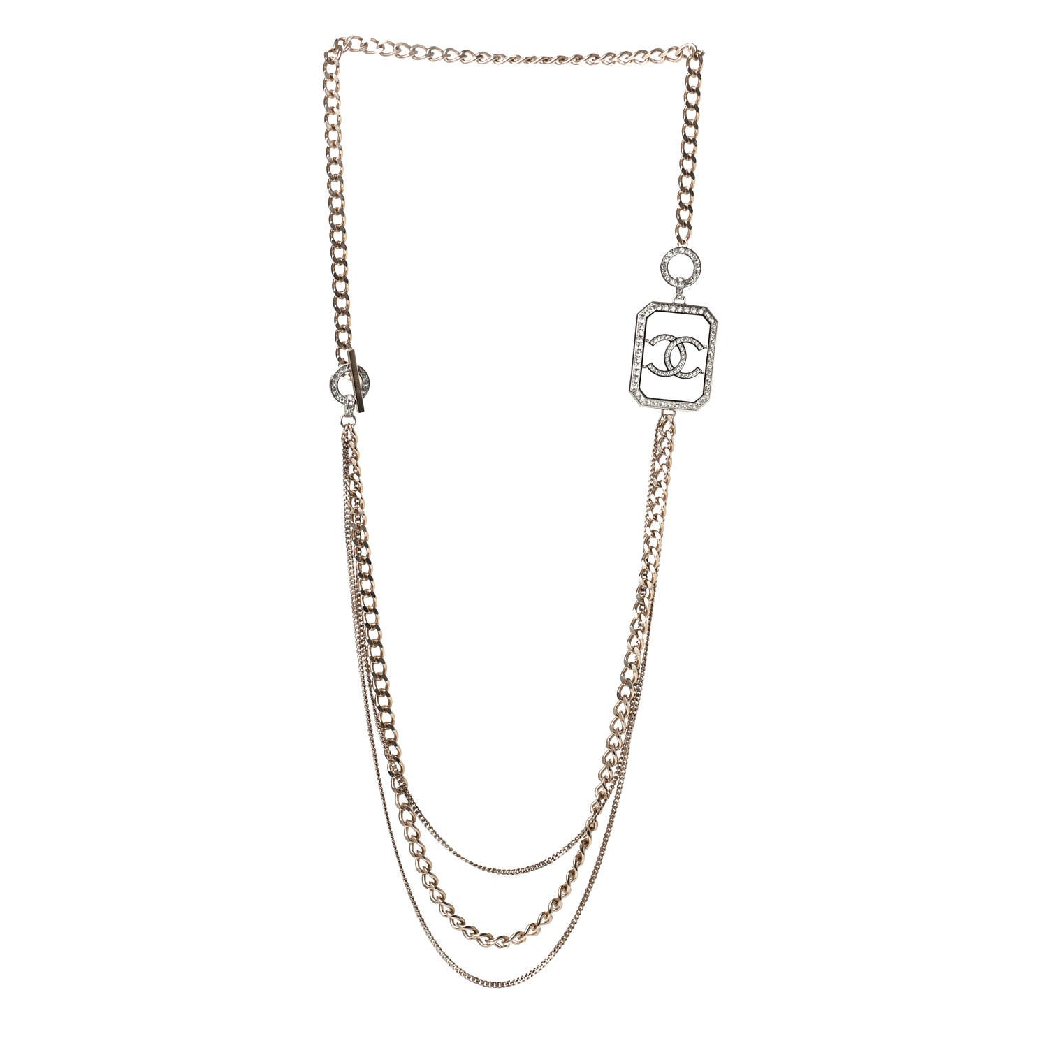 Chanel Crystal Chain CC Multi Strand Necklace Gold 2 of 4