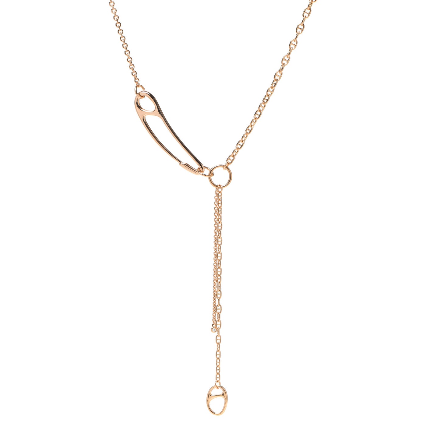 18K Rose Gold Diamond GM Chaine d'Ancre Punk Lariat Necklace